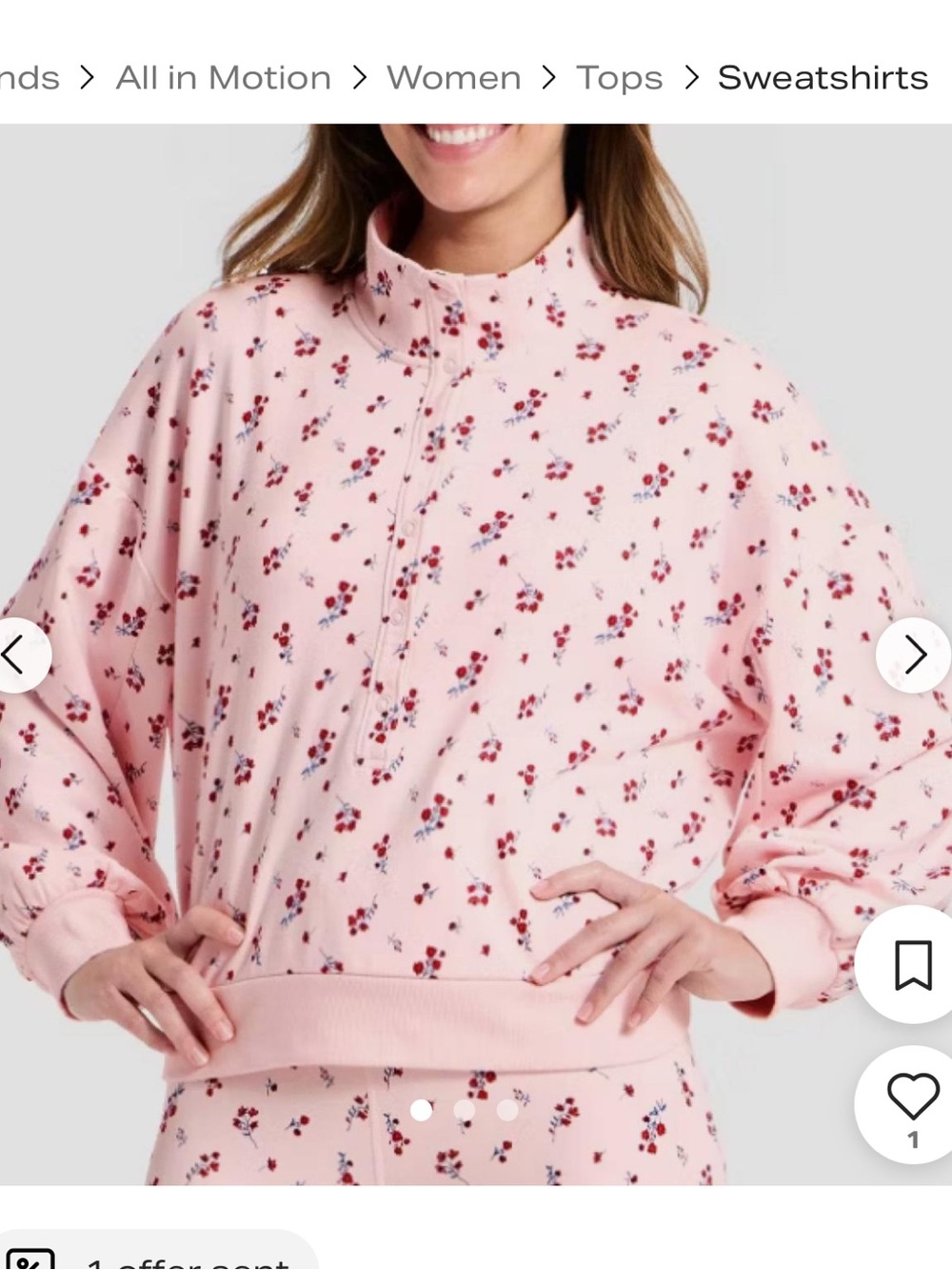 All in Motion Pink Floral Mock Neck Long Sleeve Sweatshirt